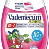 <p>Vademecum 2v1 Junior zubná pasta a ústna voda pre kompletnú ochranu ústnej dutiny proti zubnému kazu Vademecum Junior Jahoda 2 v 1 detská zubná pasta 75 ml