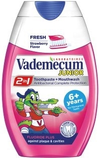 Vademecum Junior Jahoda 2 v 1 detská zubná pasta 75 ml Vademecum Junior Jahoda 2 v 1 detská zubná pasta 75 ml