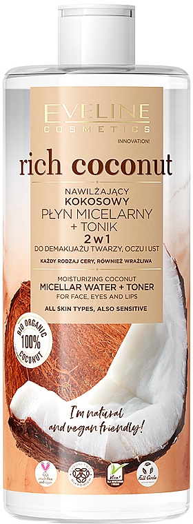 Eveline Cosmetics EVELINE Rich Coconut hydratačná kokosová micelárna voda + tonikum 2v1 500ml Eveline Cosmetics EVELINE Rich Coconut hydratačná kokosová micelárna voda + tonikum 2v1 500ml