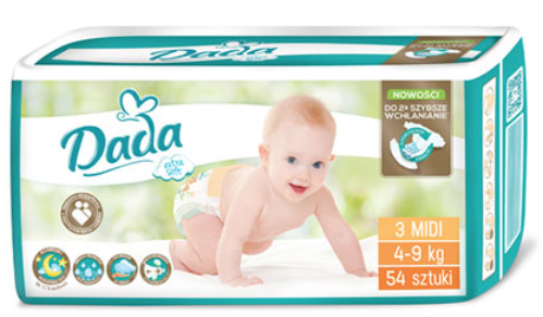 Dada Extra Soft Midi 3 Eko plienky 54ks 4-9kg Dada Extra Soft Midi 3 Eko plienky 54ks 4-9kg