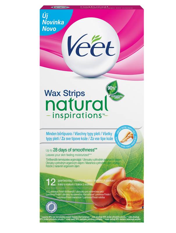 Veet Natural Inspirations voskové depilačné pásiky s argánovým olejom 12ks + obrúsky 2ks Veet Natural Inspirations voskové depilačné pásiky s argánovým olejom 12ks + obrúsky 2ks
