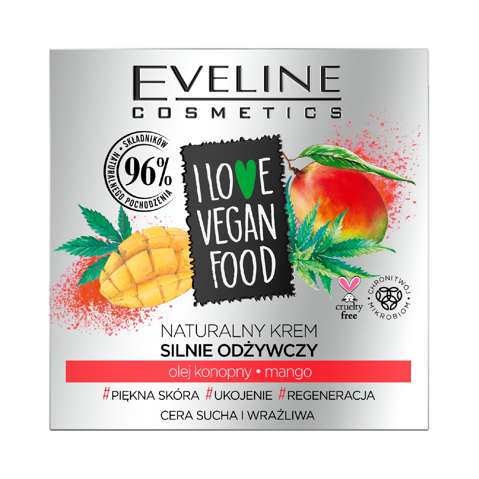 Eveline Cosmetics EVELINE I LOVE VEGAN FOOD silne vyživujúci krém Konopný olej & Mango 50ml Eveline Cosmetics EVELINE I LOVE VEGAN FOOD silne vyživujúci krém Konopný olej & Mango 50ml